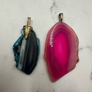 Two Dyed Vintage Agate Slices Pink and Blue Pendants - No Discounts